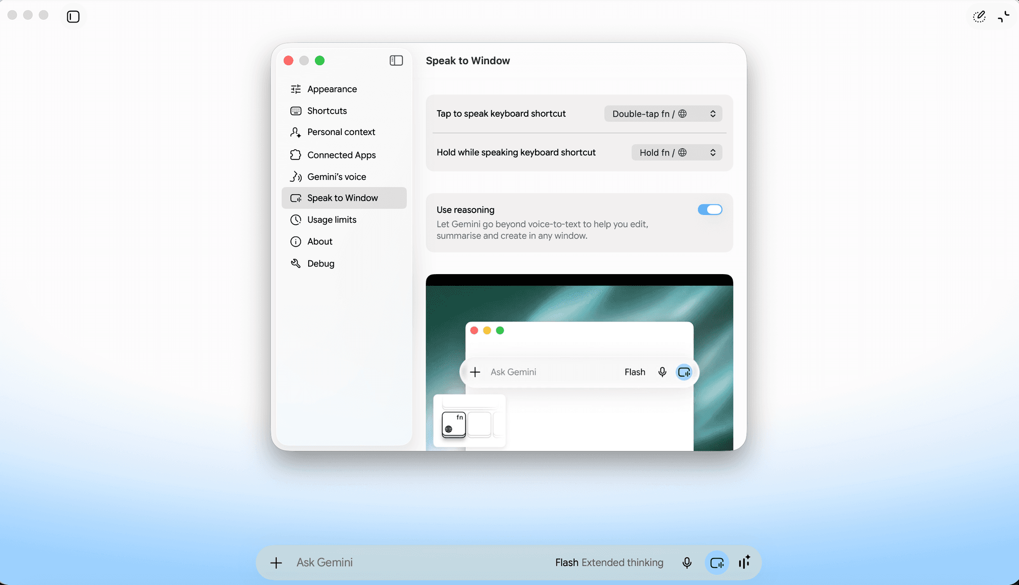 Gemini for macOS adds new "Speak to Window" feature