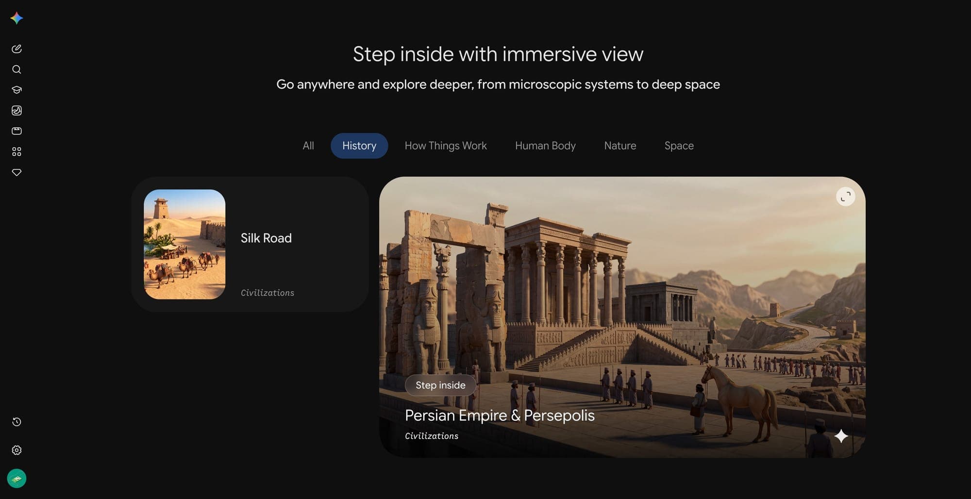 Gemini Immersive View appears in the "Students" section